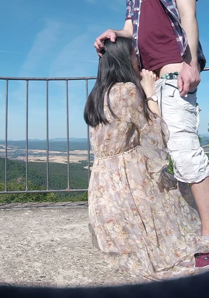 Chinese Wife Gives Blowjob to White Husband Outdoors