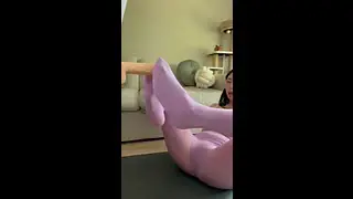 Asian Yoga Babe Gives Pantyhose Blowjob & Footjob HD