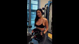 Sweaty Asian Fitness Girl Lifts Heavy Weights